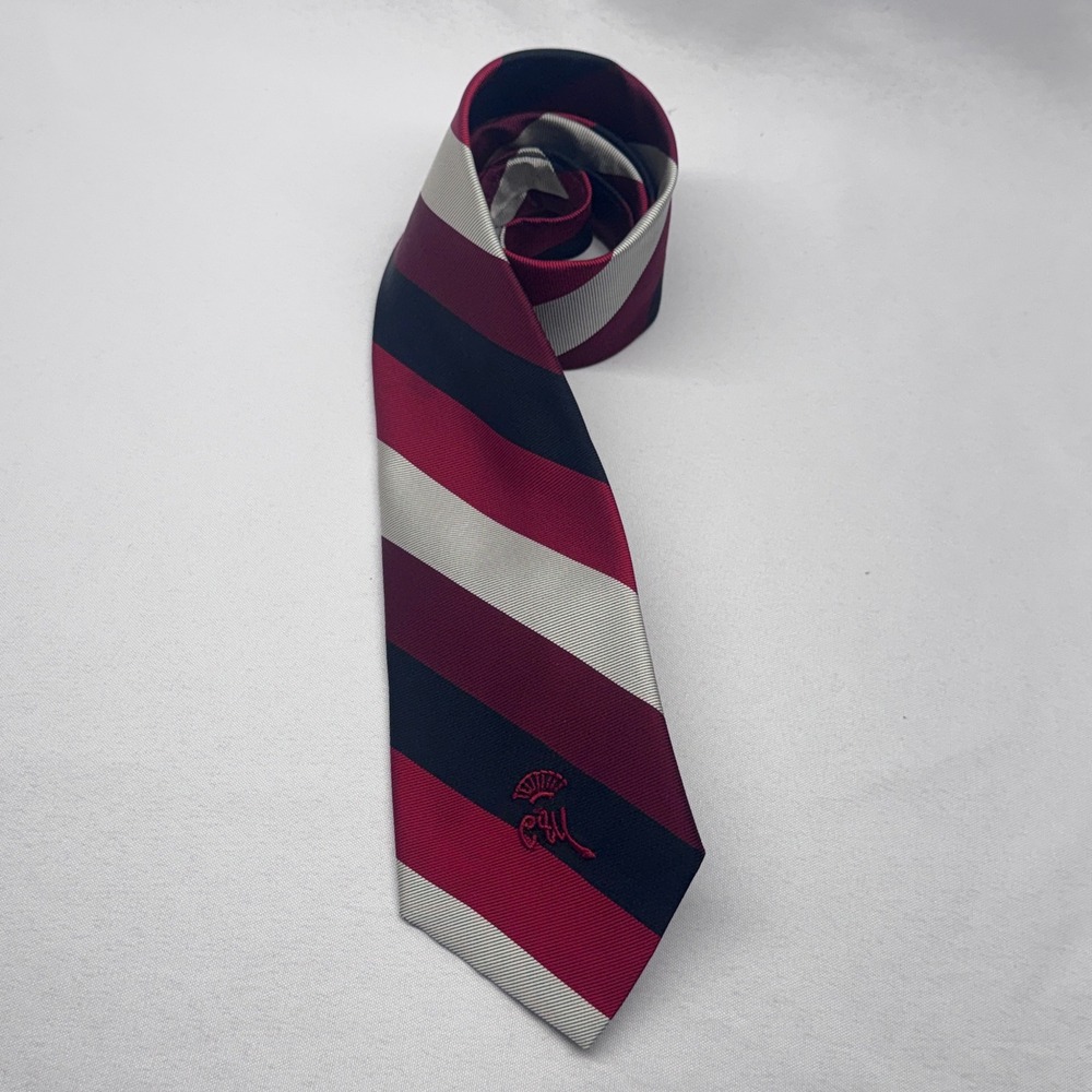 Countess Mara Striped Tie Mens OS Burgundy Navy Silver Silk Blend Preppy Classic